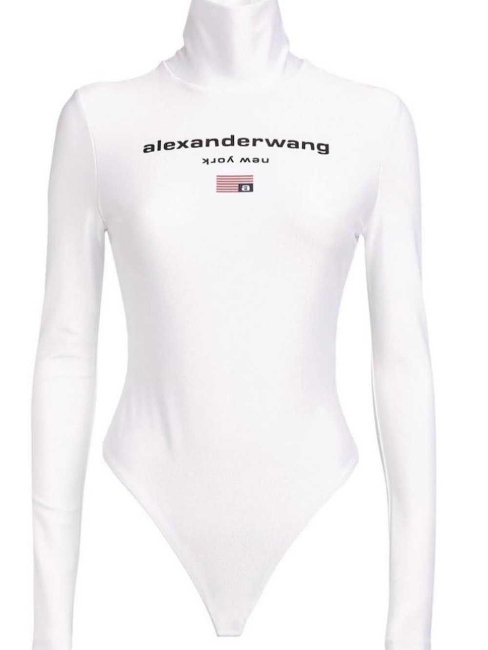 Alexander Wang White Long-Sleeve Logo Turtleneck Bodysuit